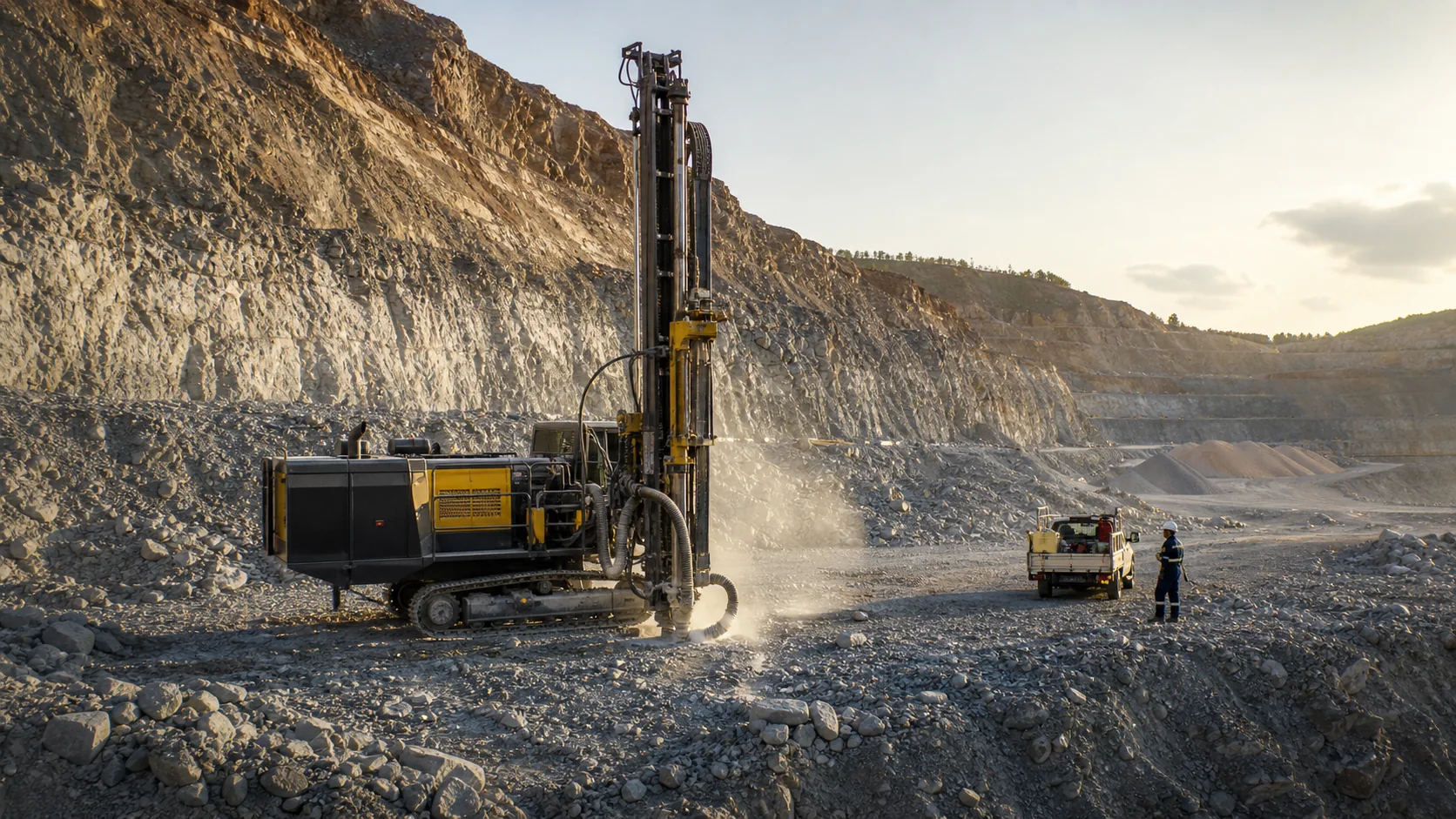 Illustrative drilling equipment at a quarry application