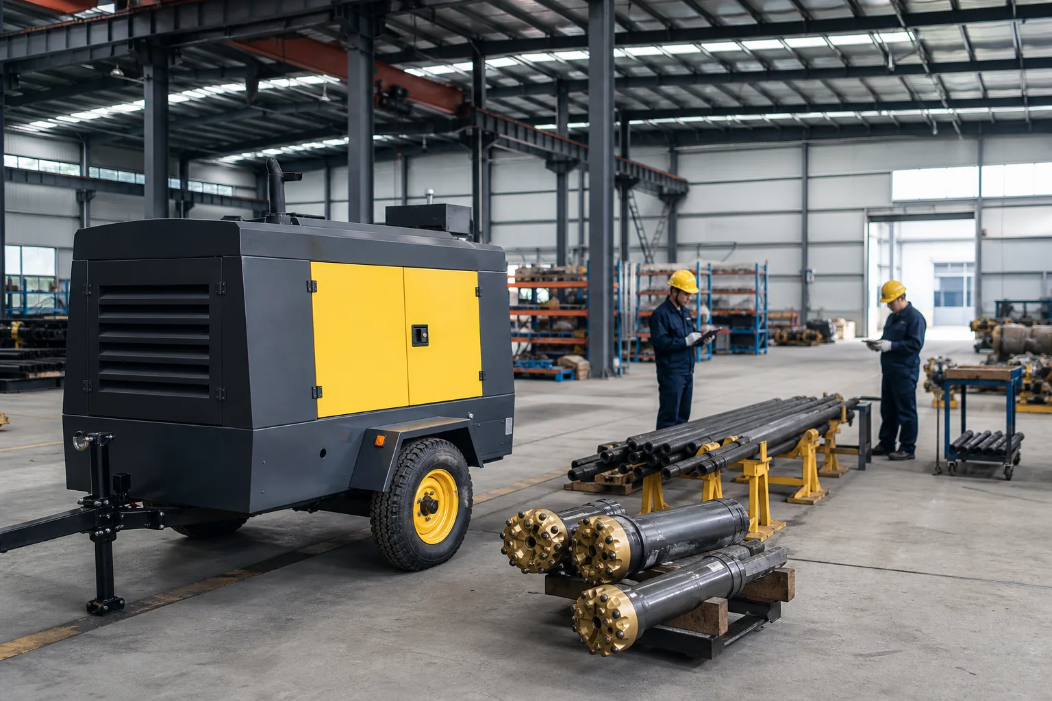 Illustrative drilling equipment inspection in a workshop